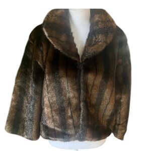 Cejon faux fur jacket large NWOT. Brown and black fully lined. Gorgeous colors
